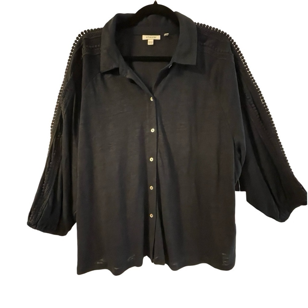 NWT Chico’s Linen Button Down Top Dark Navy Size XXL 20/22 (Chico’s Size 4)
